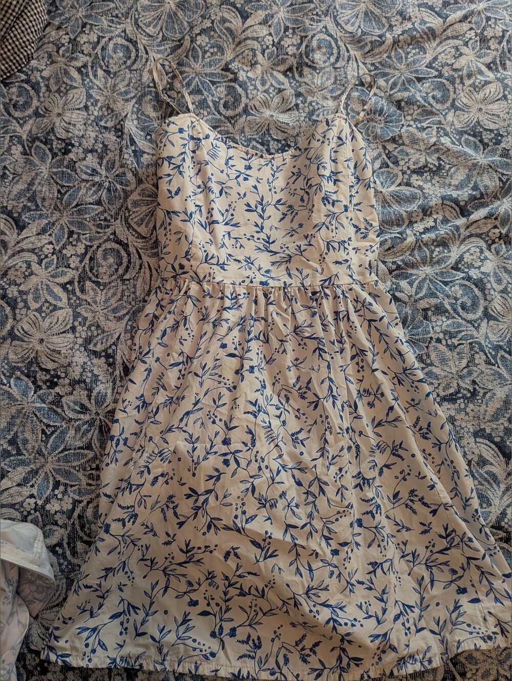 Blue & White Floral Vine Babydoll Dress
